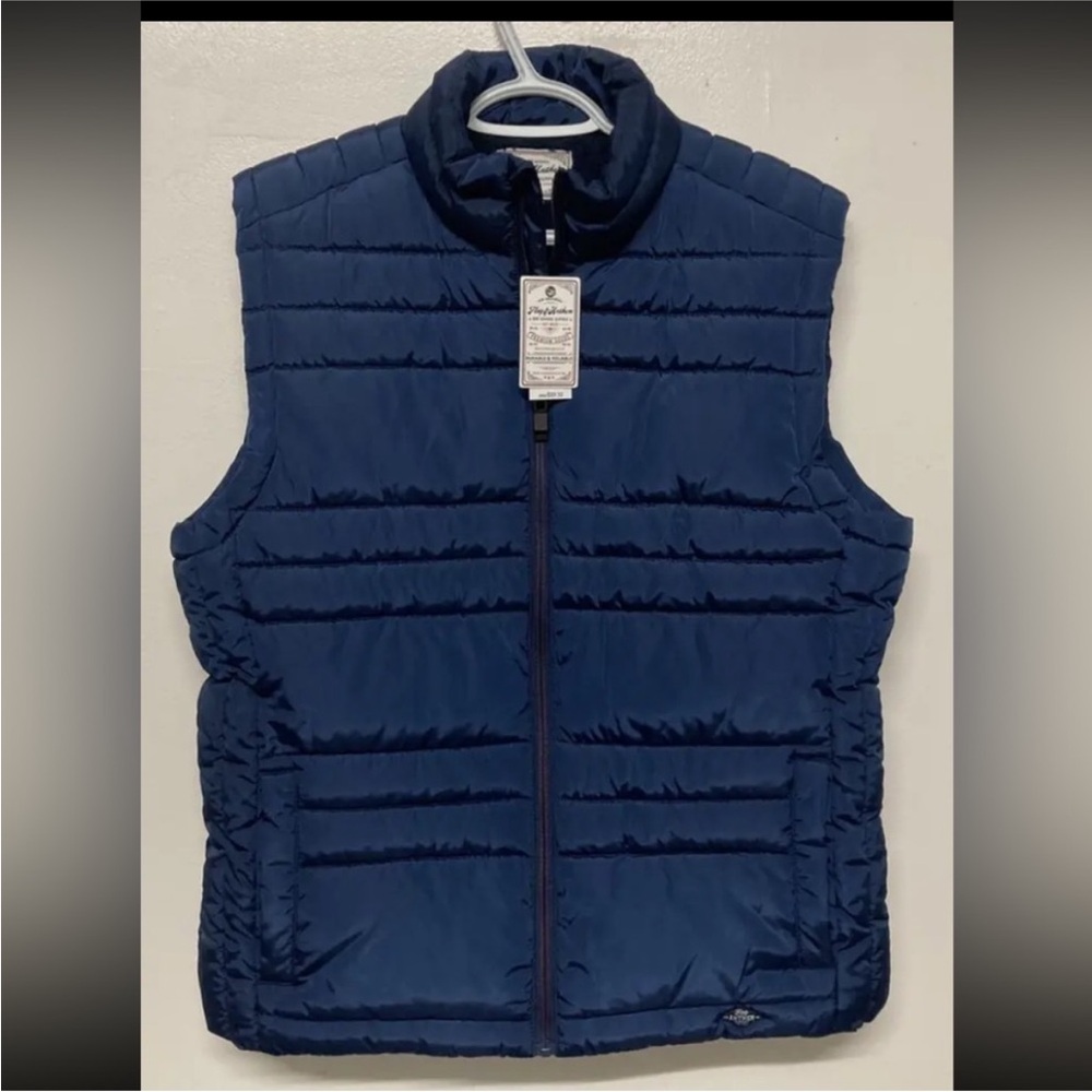 Flag & Anthem Mens Puffer Vest Navy Medium Full Zip Fleece Pockets Blue NWT